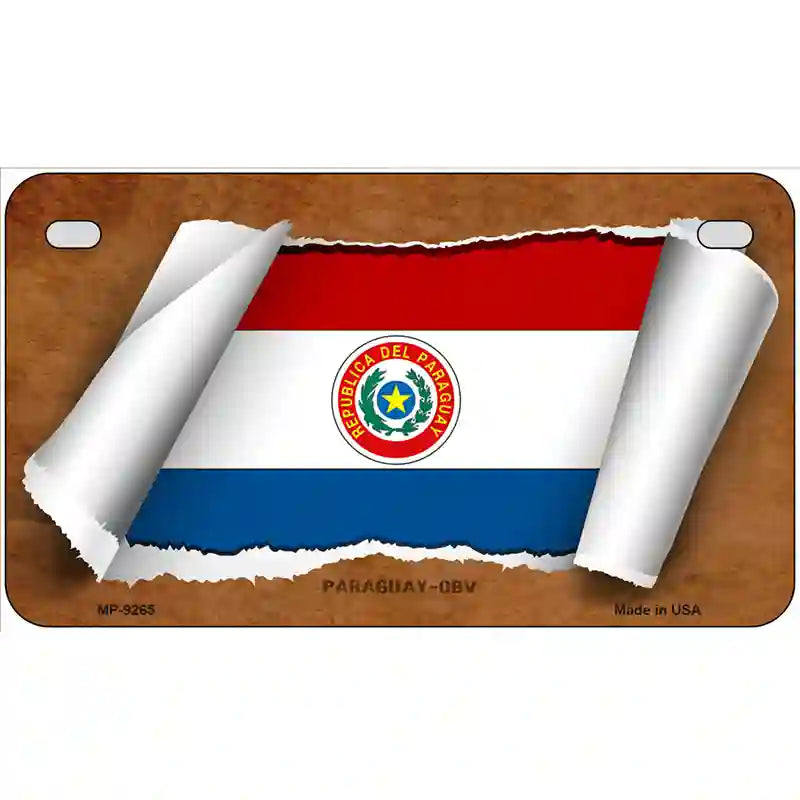 Paraguay-OBV Flag Scroll Metal Novelty License Plate 7" x 4" (MP)