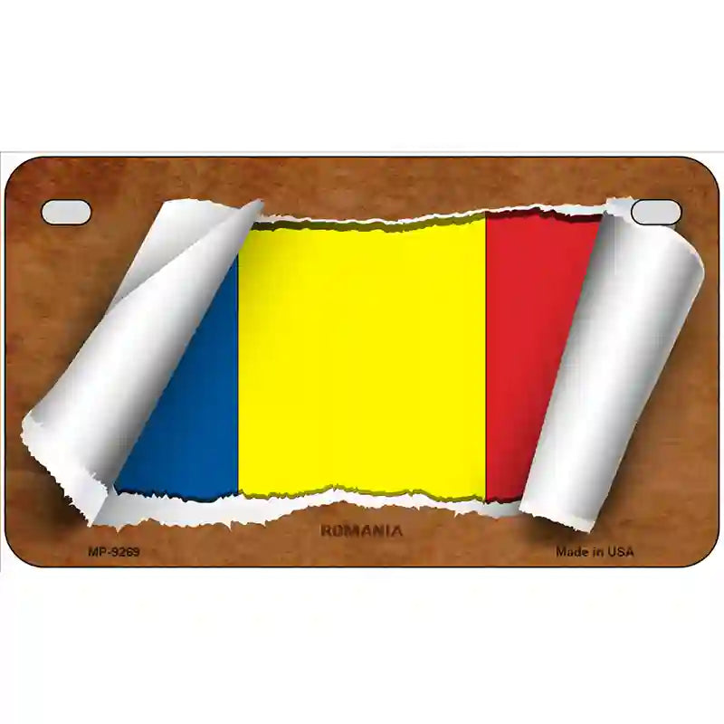 Romania Flag Scroll Metal Novelty License Plate 7" x 4" (MP)