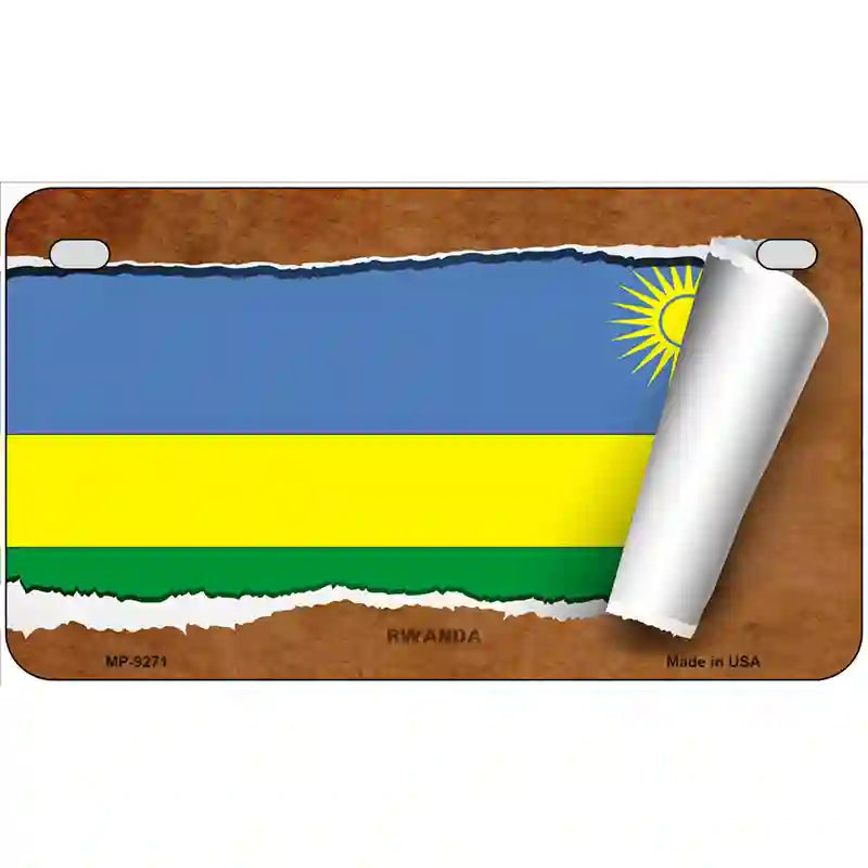 Rwanda Flag Scroll Metal Novelty License Plate 7" x 4" (MP)