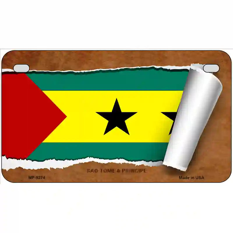 Sao Tome & Principe Flag Scroll Metal Novelty License Plate 7" x 4" (MP)