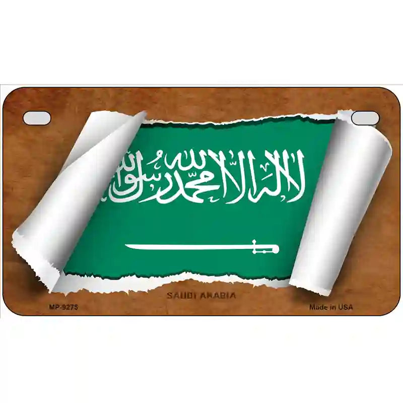 Saudi Arabia Flag Scroll Metal Novelty License Plate 7" x 4" (MP)