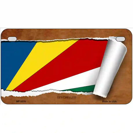 Seychelles Flag Scroll Metal Novelty License Plate 7" x 4" (MP)