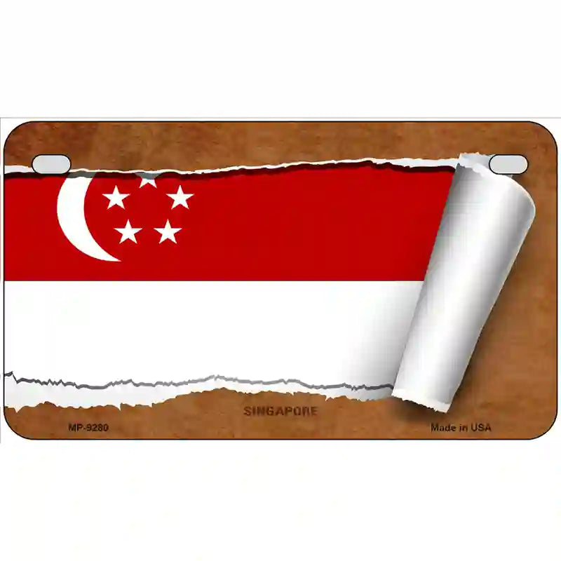 Singapore Flag Scroll Metal Novelty License Plate 7" x 4" (MP)