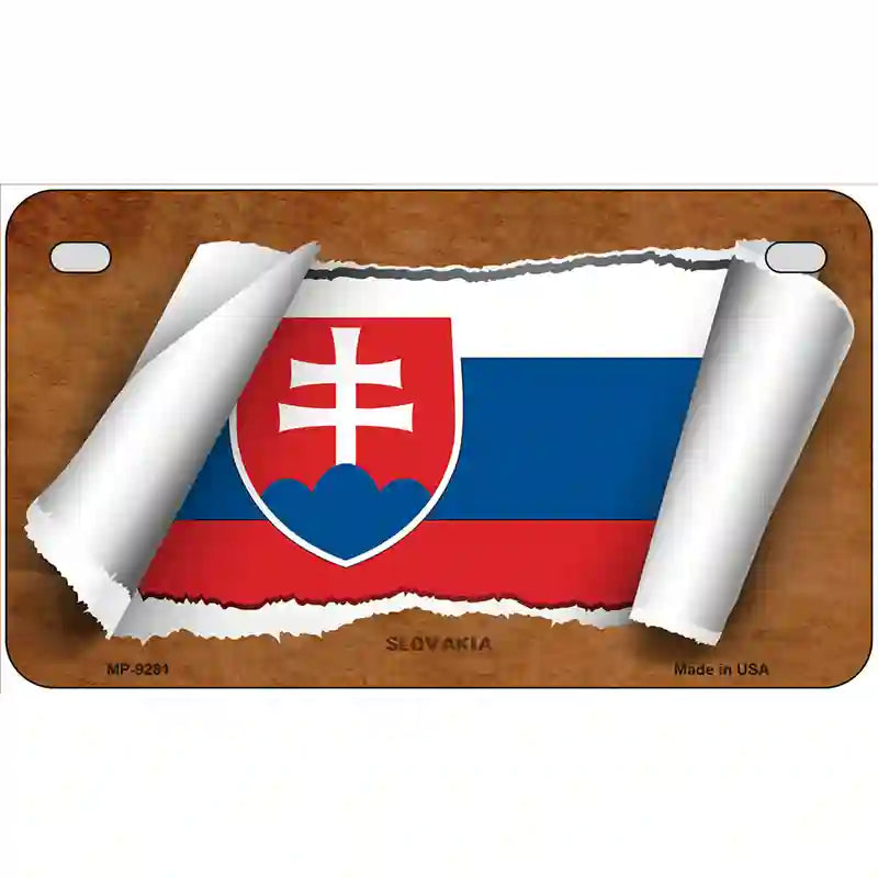 Slovakia Flag Scroll Metal Novelty License Plate 7" x 4" (MP)