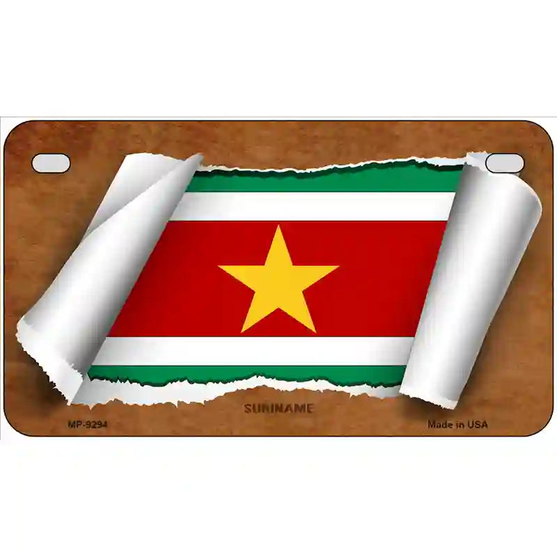 Suriname Flag Scroll Metal Novelty License Plate 7" x 4" (MP)