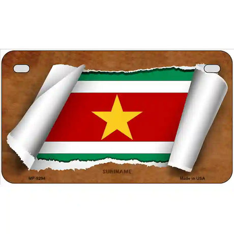 Suriname Flag Scroll Metal Novelty License Plate 7" x 4" (MP)