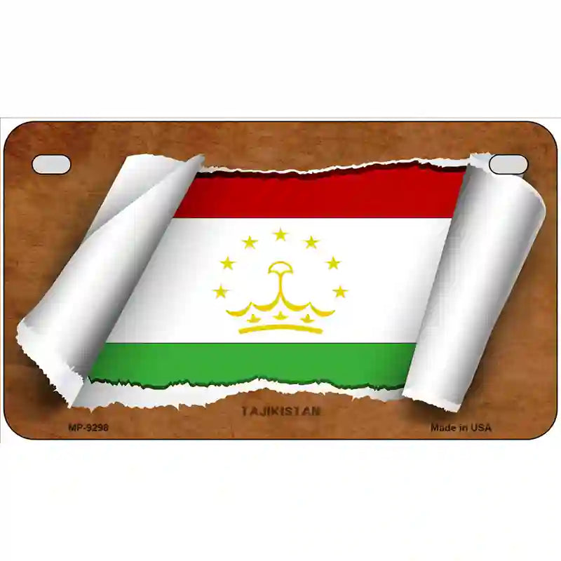 Tajikistan Flag Scroll Metal Novelty License Plate 7" x 4" (MP)