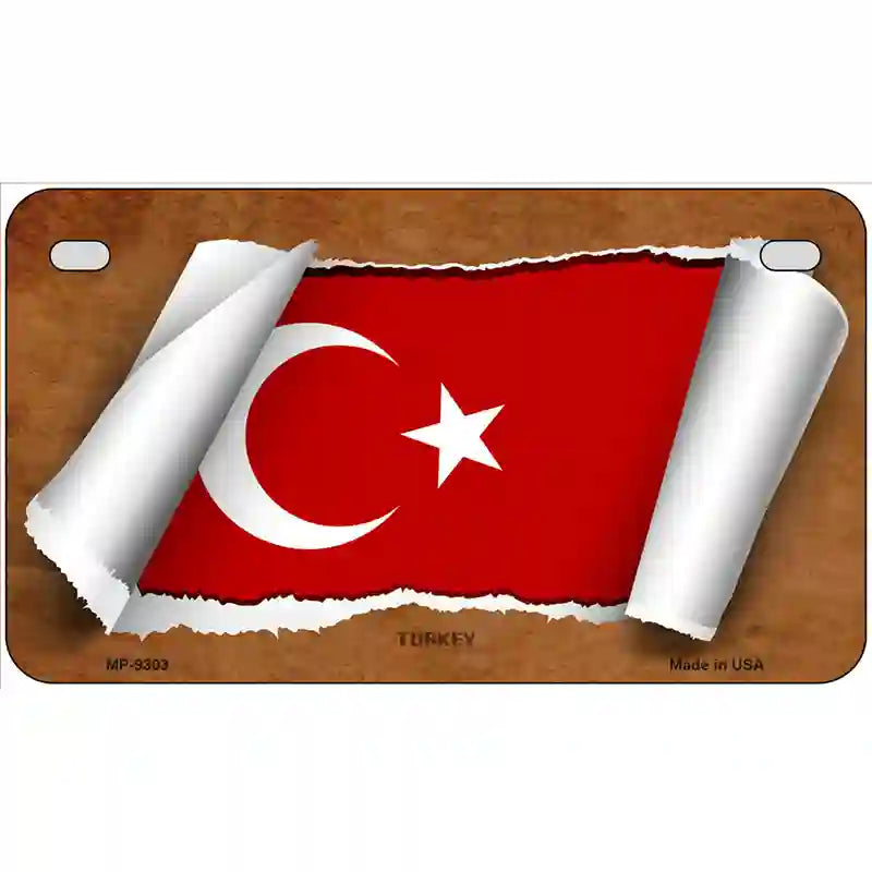 Turkey Flag Scroll Metal Novelty License Plate 7" x 4" (MP)