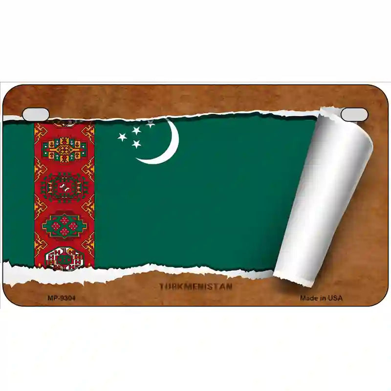 Turkmenistan Flag Scroll Metal Novelty License Plate 7" x 4" (MP)