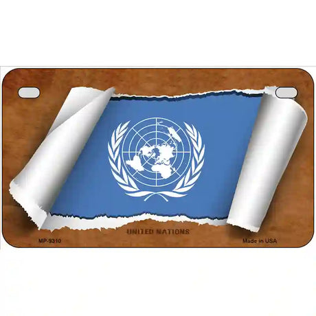 United Nations Flag Scroll Metal Novelty License Plate 7" x 4" (MP)