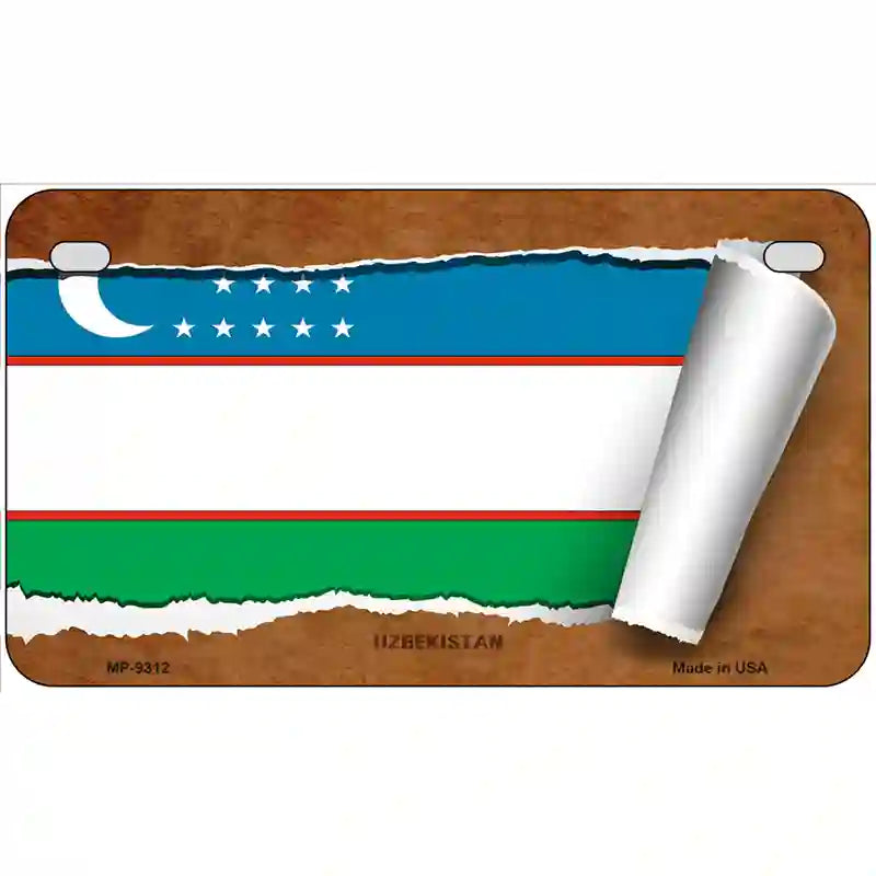 Uzbekistan Flag Scroll Metal Novelty License Plate 7" x 4" (MP)