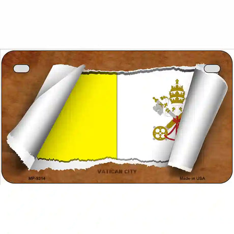 Vatican City Flag Scroll Metal Novelty License Plate 7" x 4" (MP)