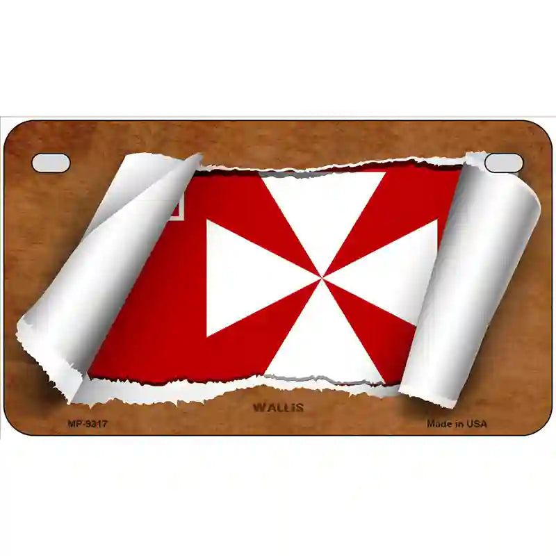 Wallis Flag Scroll Metal Novelty License Plate 7" x 4" (MP)