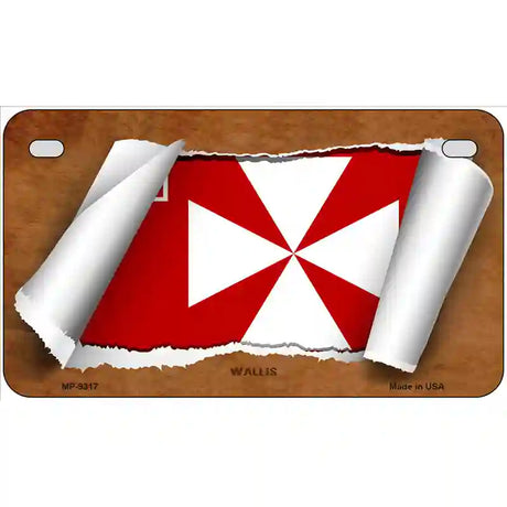 Wallis Flag Scroll Metal Novelty License Plate 7" x 4" (MP)