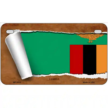 Zambia Flag Scroll Metal Novelty License Plate 7" x 4" (MP)