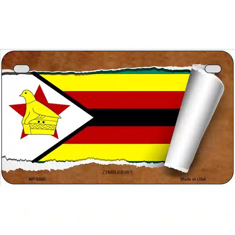 Zimbabwe Flag Scroll Metal Novelty License Plate 7" x 4" (MP)