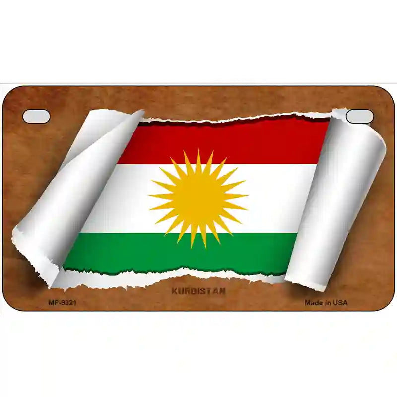 Kurdistan Flag Scroll Metal Novelty License Plate 7" x 4" (MP)