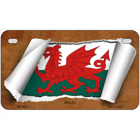 Wales Flag Scroll Metal Novelty License Plate 7" x 4" (MP)