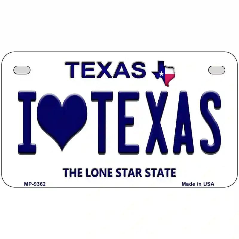 I Love Texas Novelty Metal License Plate 7" x 4" (MP)