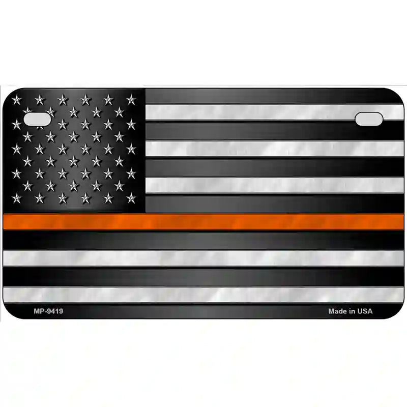 American Flag Thin Orange Line Novelty Metal License Plate 7" x 4" (MP)