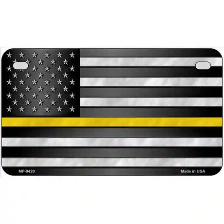 American Flag Thin Yellow Line Novelty Metal License Plate 7" x 4" (MP)