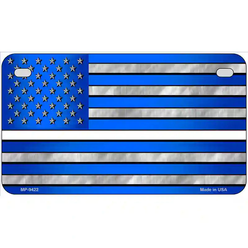 Blue American Flag Thin White Line Novelty Metal License Plate 7" x 4" (MP)