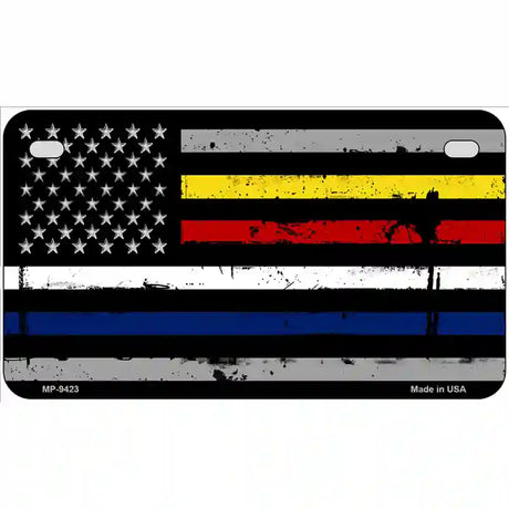 American Flag Police / Fire / EMS Novelty Metal License Plate 7" x 4" (MP)