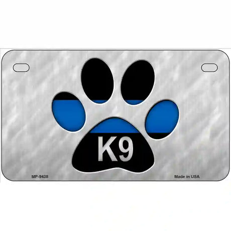 Thin Blue Line Paw K-9 Metal Novelty License Plate 7" x 4" (MP)