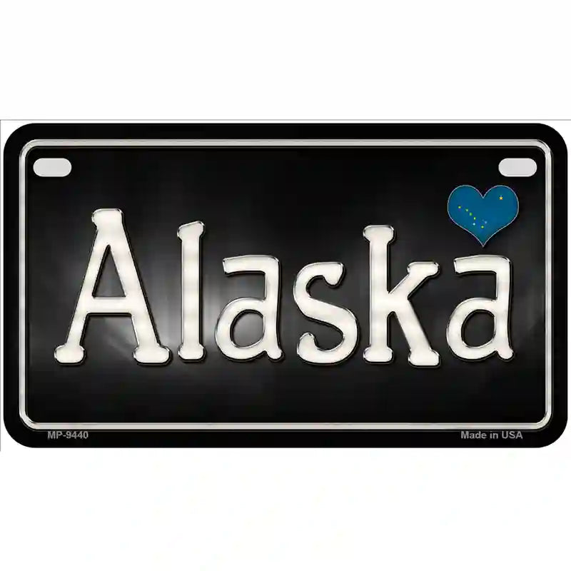 Alaska Flag Script Metal Novelty License Plate 7" x 4" (MP)