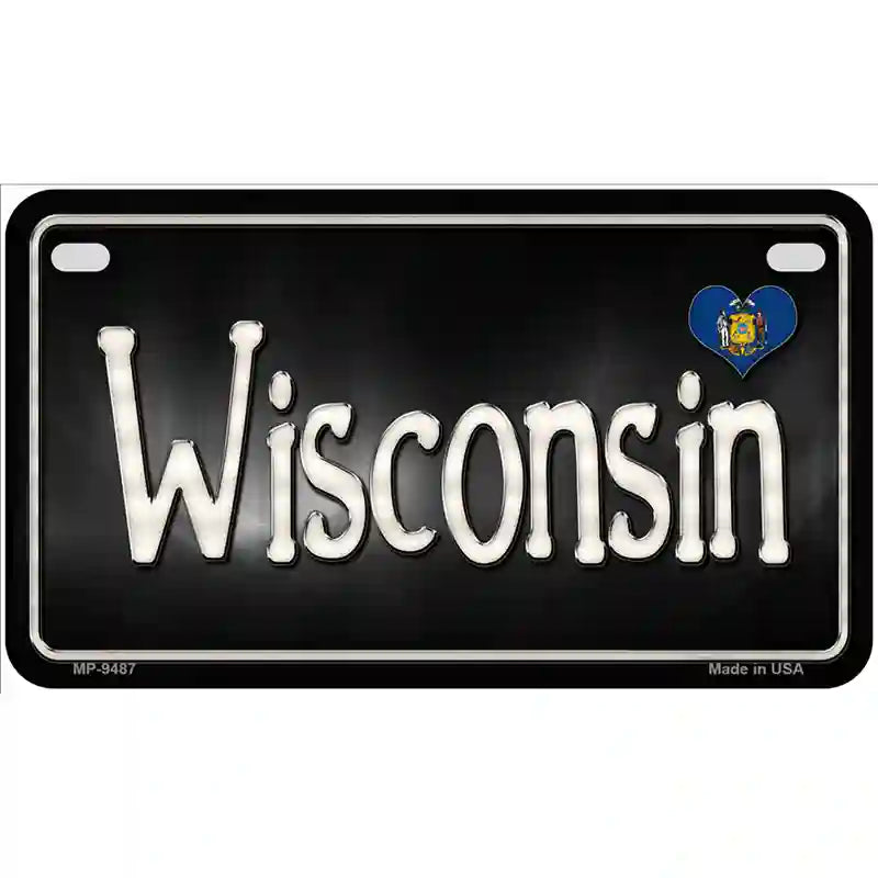 Wisconsin Flag Script Metal Novelty License Plate 7" x 4" (MP)