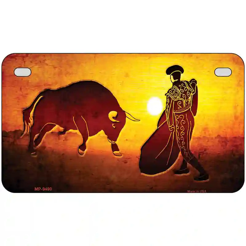 Bullfight With Sun Novelty Metal License Plate 7" x 4" (MP)