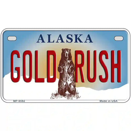 Gold Rush Alaska State Novelty Metal License Plate 7" x 4" (MP)