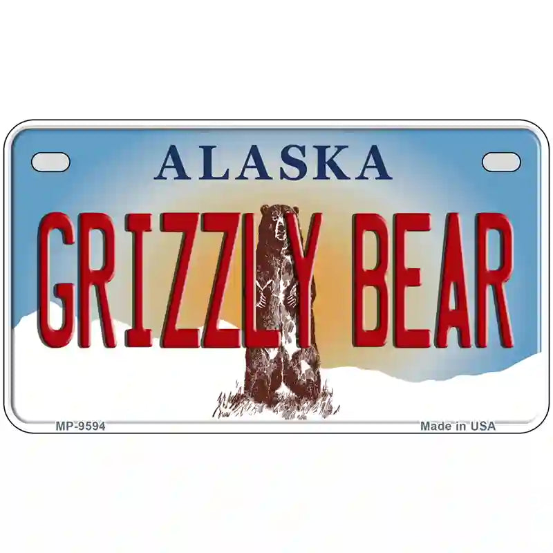 Grizzly Bear Alaska State Novelty Metal License Plate 7" x 4" (MP)