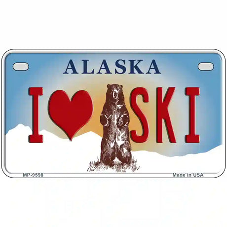 I Love Ski Alaska State Novelty Metal License Plate 7" x 4" (MP)