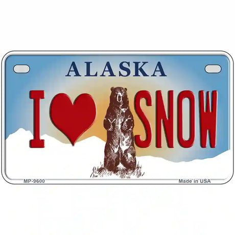 I Love Snow Alaska State Novelty Metal License Plate 7" x 4" (MP)