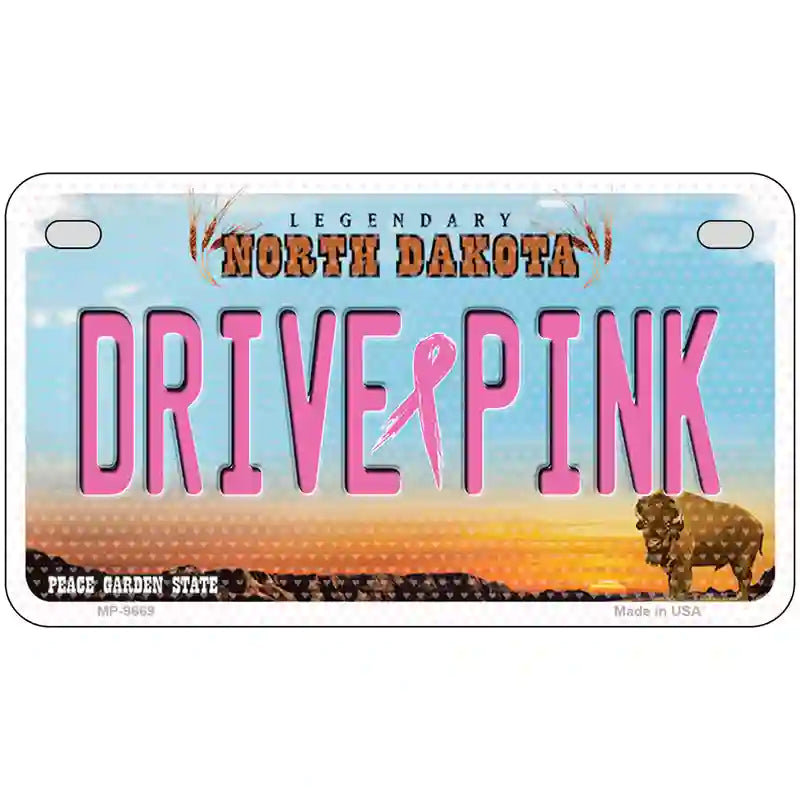 Drive Pink North Dakota Novelty Metal License Plate 7" x 4" (MP)