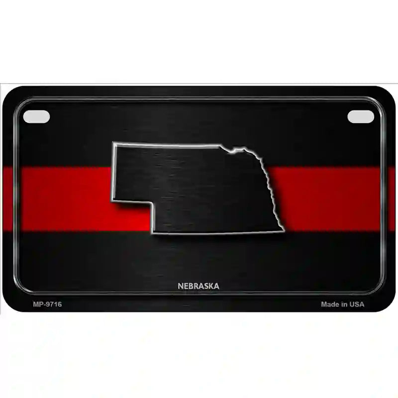 Nebraska Thin Red Line Metal Novelty License Plate 7" x 4" (MP)