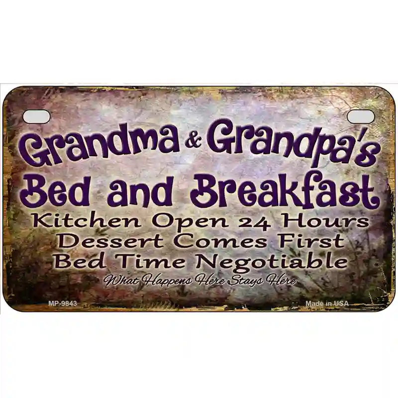 Grandma And Grandpa Bed & Breakfast Metal Novelty License Plate 7" x 4" (MP)