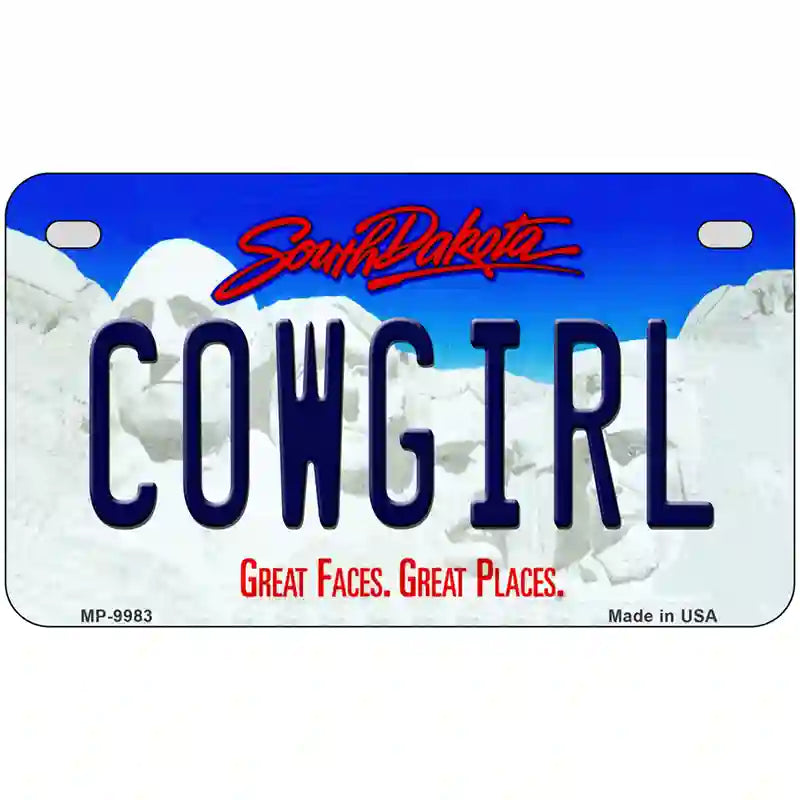 Cowgirl South Dakota Metal Novelty License Plate 7" x 4" (MP)