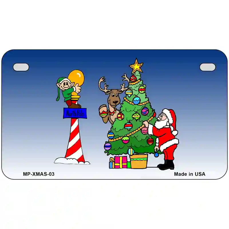 Santa Elf Tree Metal Novelty License Plate 7" x 4" (MP)