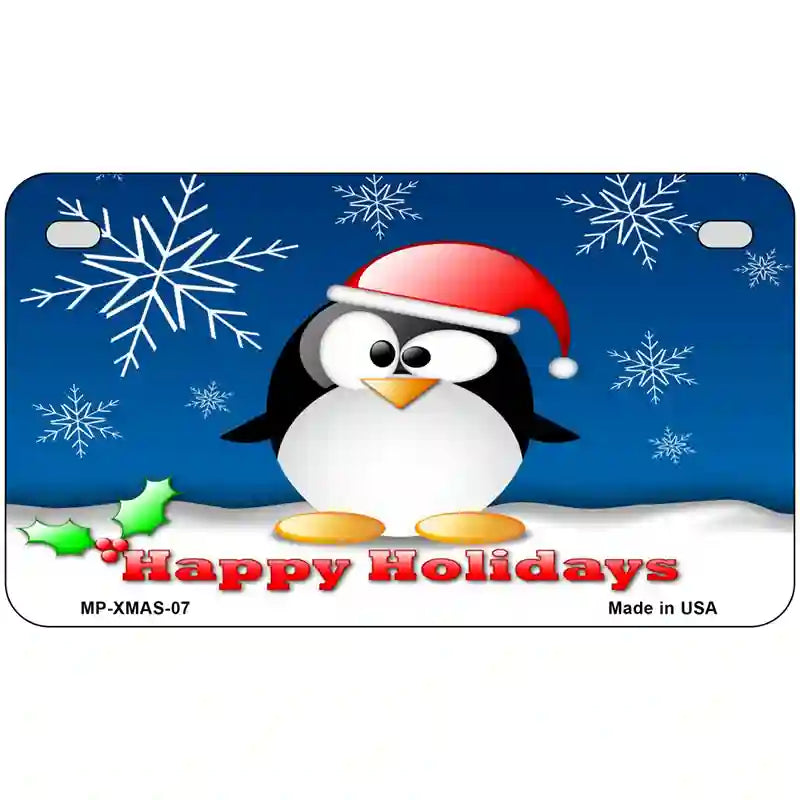 Happy Holidays Penguin Metal Novelty License Plate 7" x 4" (MP)