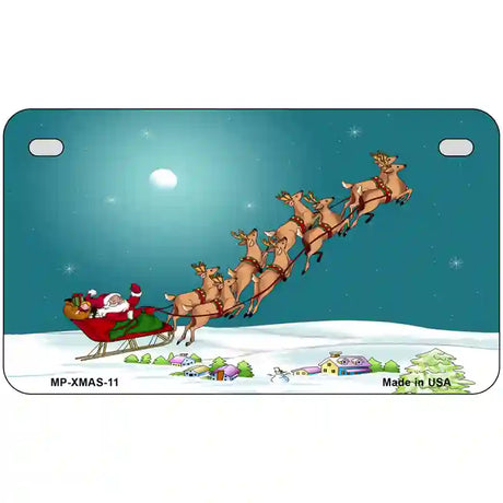 Santa And Reindeer Metal Novelty License Plate 7" x 4" (MP)