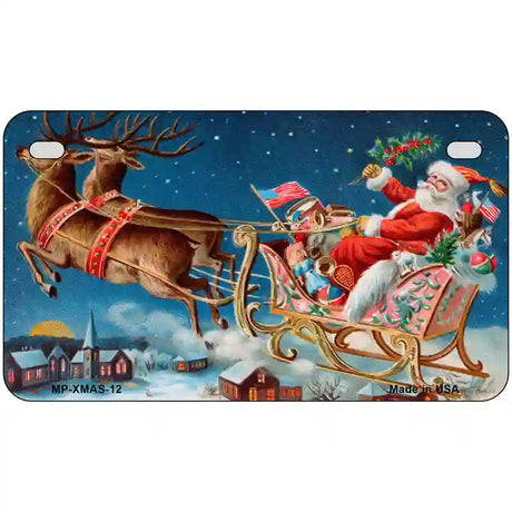 Santa Sleigh Metal Novelty License Plate 7" x 4" (MP)