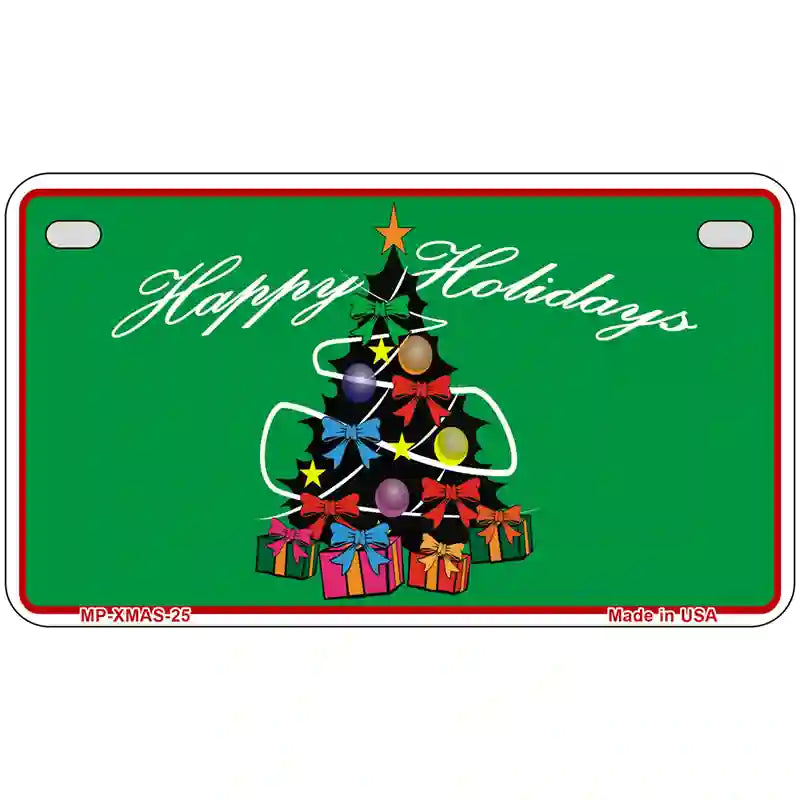 Happy Holidays Christmas Tree Metal Novelty License Plate 7" x 4" (MP)