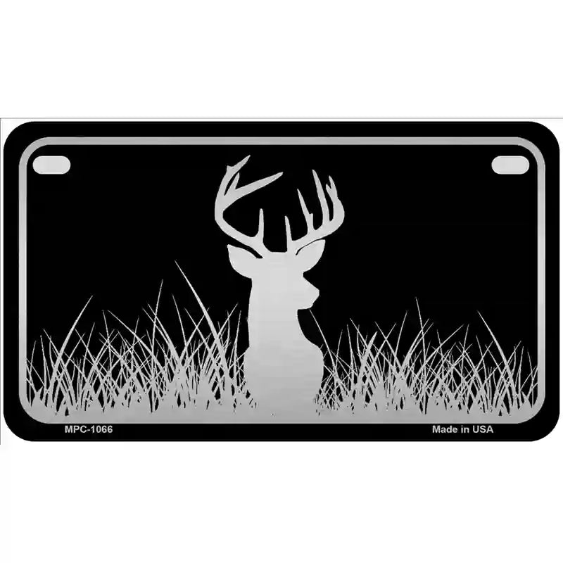 Deer Black Brushed Chrome Novelty Metal License Plate 7" x 4" (MP)