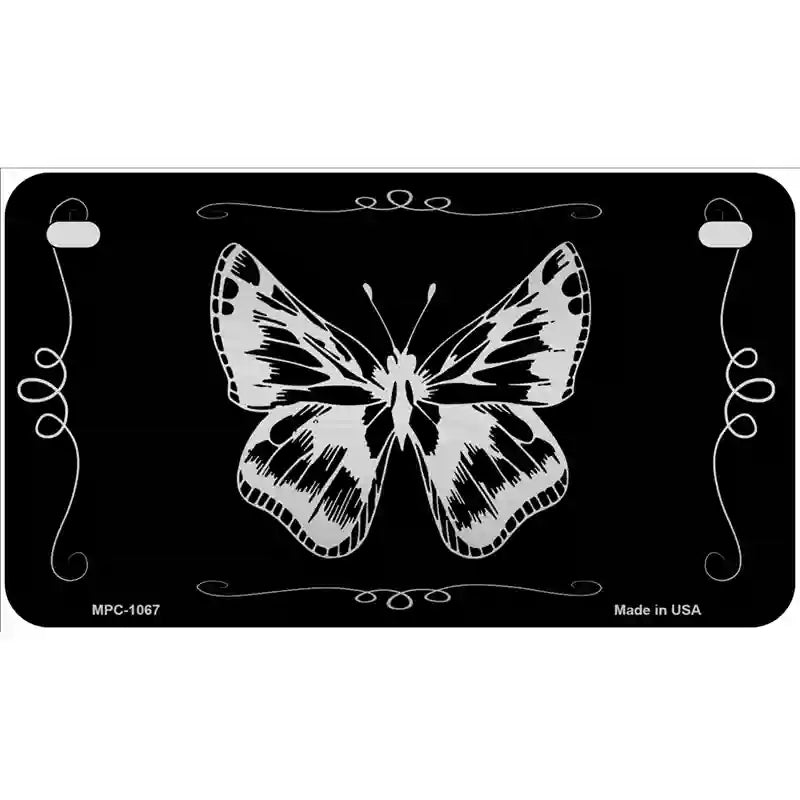 Butterfly Black Brushed Chrome Novelty Metal License Plate 7" x 4" (MP)