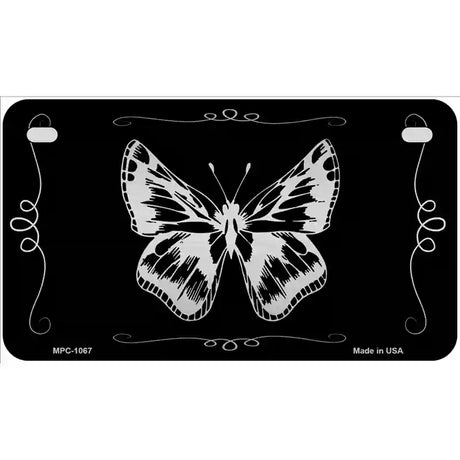 Butterfly Black Brushed Chrome Novelty Metal License Plate 7" x 4" (MP)