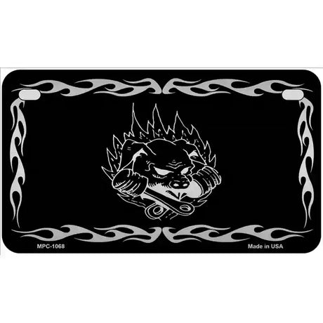 Pig In Flames Black Brushed Chrome Novelty Metal License Plate 7" x 4" (MP)