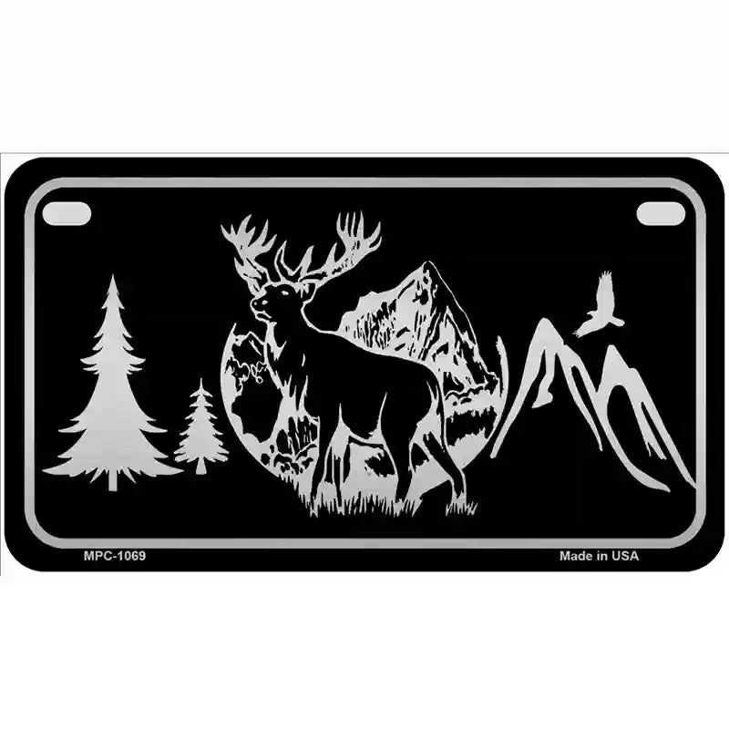 Elk Black Brushed Chrome Novelty Metal License Plate 7" x 4" (MP)