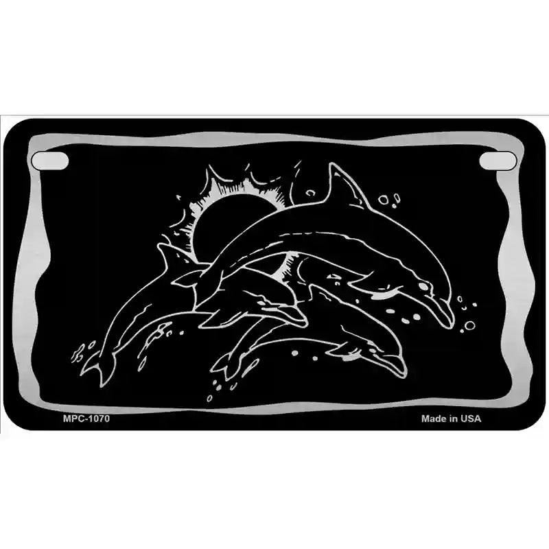 Dolphins Black Brushed Chrome Novelty Metal License Plate 7" x 4" (MP)